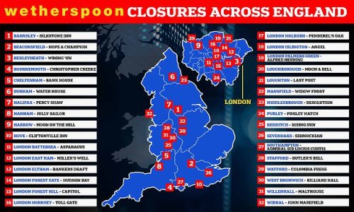 Time at the bar: Wetherspoons announces it will sell off 32 pubs across the UK as it faces £30m losses – is YOUR local on the list?