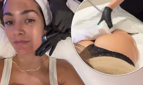 'Sorting me out from head-to-toe': Frankie Bridge bares her bottom in lacy underwear as she undergoes a firming treatment during pamper day