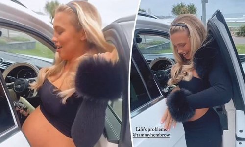 Heavily pregnant influencer Tammy Hembrow becomes TRAPPED by her massive baby bump as she tries to exit a parked car
