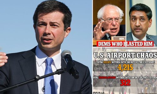 Top Democrats slam Pete Buttigieg for failing to stop 'airmageddon' and demand he imposes fines of $55,000 for EACH passenger on cancelled flights as 312 more are axed and 4,366 are delayed - with more chaos the works for Monday