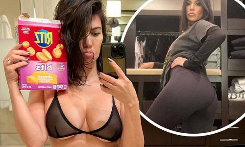 Kourtney Kardashian flashes underboob and her taut torso in sheer bra as she posts photo dump after Travis Barker health scare