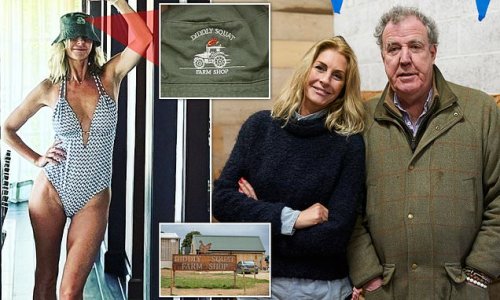 'Old lady in a hat': Jeremy Clarkson's girlfriend Lisa Hogan, 49, models a swimsuit to promote £20 Diddly Squat bucket hat - after broadcaster, 61, closed farm shop for two months