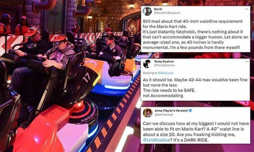 Universal Studios Hollywood is slammed for its Mario Kart ride because riders with waists measuring over 40-inches can't fit inside as some call it 'blatantly fatphobic'