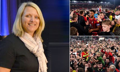 Off-duty police superintendent is caught on CCTV celebrating after taking part in pitch invasion following Bournemouth's Premier League promotion
