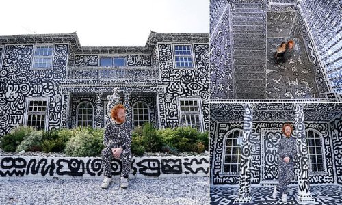 Now that's something to write home about! Artist spends two years covering every square inch of his £1.35m house in DOODLES - using 900 litres of emulsion, 286 bottles of paint and 2,296 pens