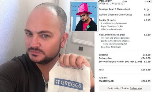 Boy George impersonator, 36, who was on X Factor is charged £249 delivery fee for ordering Greggs sausage, bean and cheese melt and snacks worth just £11.80 on JustEat