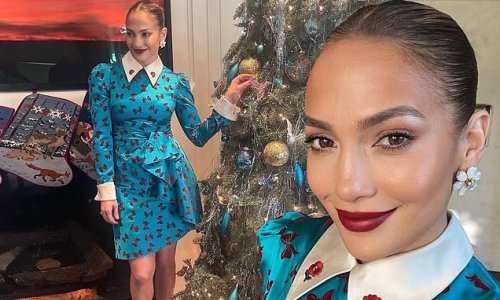 Jennifer Lopez Flashes Her Legs In A Blue Collared Minidress With Bow