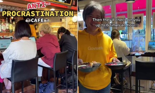 Inside the 'anti-procrastination' café where staff check on you every HOUR to make sure you get work done (and you can't leave until you do)