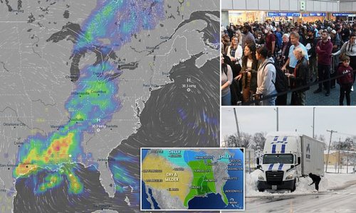 Cross-country storm threatens to disrupt Thanksgiving travel for 55 million people with snow in the Upper Midwest and torrential rain in the South - as the number traveling approaches pre-pandemic levels