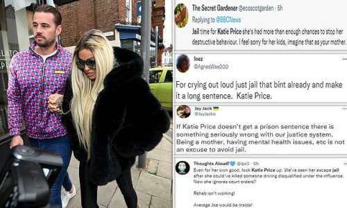 ‘For crying out loud just JAIL Katie Price': Twitter turns on reality star and demands she is FINALLY locked up 'for her own good' after her latest court appearance for breaching restraining order with 'gutter s**g' text to ex