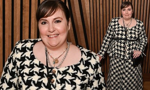Lena Dunham looks chic in houndstooth blouse and maxi skirt at BAFTA Screenwriters' Lecture Series in London
