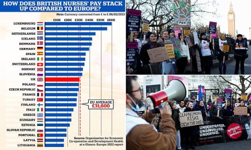 Are UK nurses paid more than those in Europe? And how much extra do they want? All you need to know about the never-ending NHS salary row as week of walk-outs begin