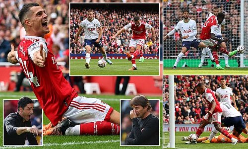 North London is RED! Thomas Partey, Gabriel Jesus and Granit Xhaka fire the Gunners to derby win over bitter rivals Tottenham - as sorry Spurs see Emerson Royal sent off to add to compound woe