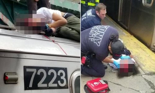 NYC subway surfer, 15, pays the price as he's rushed to hospital with severe head trauma after smashing it atop train car