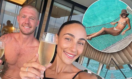 Tayla Damir continues her lavish honeymoon with AFL star Nathan Broad in the Maldives following a brief stop to Bali after couple tie the knot