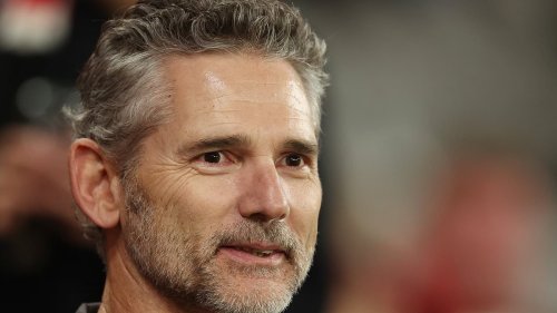 Eric Bana gets animated during AFL game between the St Kilda Saints and the Western Bulldogs