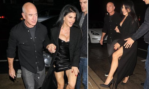 EXCLUSIVE: Lauren Sanchez puts on VERY leggy display as she steps out in matching black outfit with Jeff Bezos while for dinner at Los Angeles celebrity hotspot Giorgio Baldi