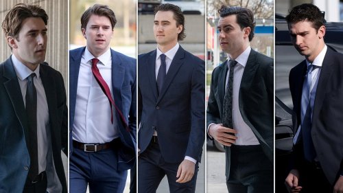 Clean-cut hockey stars show off their shiny new courtroom looks on first day of sex assault trial