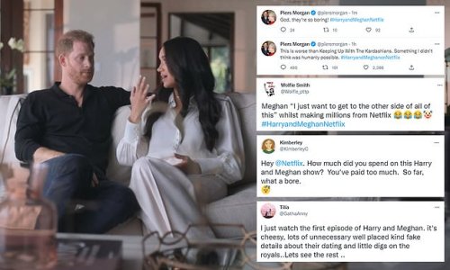 'This is worse than Keeping Up With The Kardashians': Piers Morgan leads social media reaction as Harry and Meghan release their bombshell Netflix documentary