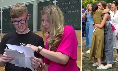 'I was hoping for B,B,C...it's D,D,C': Awkward moment teen opens his A-level results live on TV (he'll be ok though - he's got an unconditional offer!) - as his classmate cries 'happy tears' after picking up three A*s