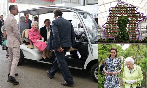 The Royal Tour on WHEELS: The Queen beams with joy as she makes her first official engagement using mobility buggy at Chelsea Flower Show... two weeks after having to pull out of State Opening of Parliament