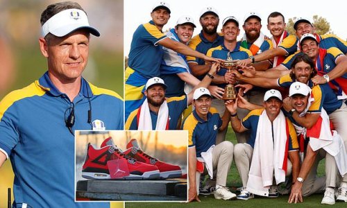 Captain Luke Donald gifts victorious Team Europe stars a customised pair of trainers designed by pal Michael Jordan - after the NBA legend tipped the US to lose in Ryder Cup