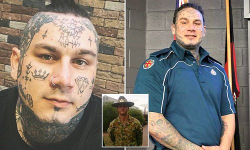 Former soldier with tattoos all over his face including a huge 'HAHAHAHA' etched on his forehead reveals the toll they've had on his life - and how everything changed when he finally found a 'non-judgemental' job