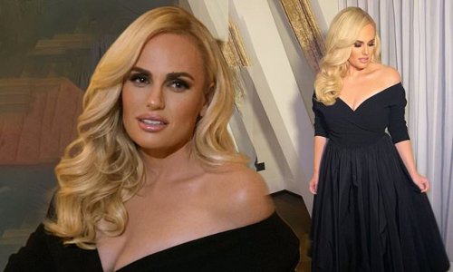 Rebel Wilson shows off her incredible figure in a retro black frock ...