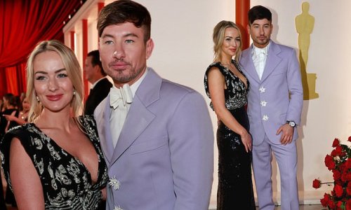 Barry Keoghan slips into a stylish lilac suit and white bow tie as he
