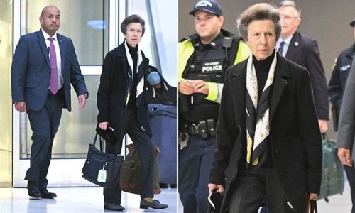 Flying under the radar! Princess Anne carries her own bags as she arrives at JFK airport for commercial flight home after a VERY low-key visit to New York with hardly any press or photo ops