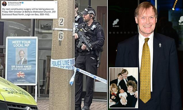 Terror police will probe murder of Sir David Amess: Cops arrest 'British man of Somali heritage, 25' after Tory MP was stabbed at his church constituency surgery amid screams from onlookers as police launch security review for all politicians