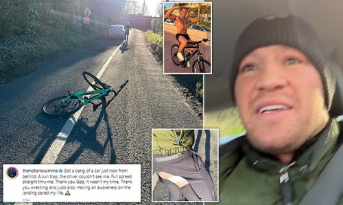 Conor McGregor is hit by a car while cycling: MMA fighter says vehicle went 'full speed straight through me – thank you God it wasn't my time'