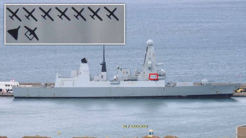 HMS Diamond arrives in Gibraltar with series of 'kill marks' on its side after the destroyer shot...