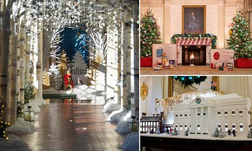 A gingerbread White House, stockings for the dogs and newest son-in-law Peter Neal and 77 Christmas trees: Jill Biden unveils holiday decorations and throws open doors for first public tours since pandemic