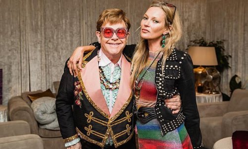 'Gorgeous to see you!' Kate Moss rocks quirky striped dress as she poses with Elton John after enjoying a night out at his homecoming Watford concert