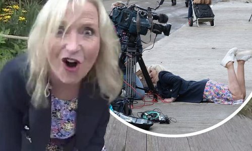 BBC Breakfast's Carol Kirkwood is dragged to the floor by a guide dog