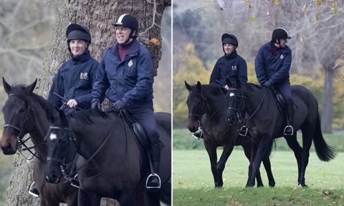Prince Andrew beams while out horse riding in Windsor - after being excluded from the South Africa state visit