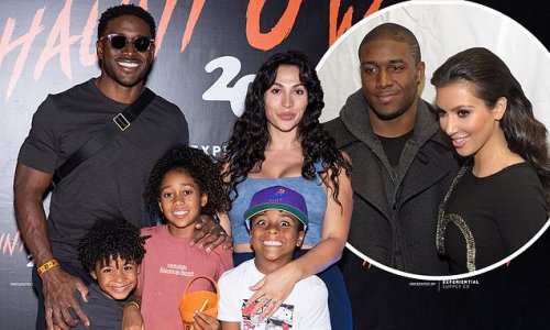 Kim Kardashian's ex Reggie Bush makes rare appearance with wife and 3 kids as he is joined by JLo's ex Casper Smart and Nikki Lund at Halloween bash