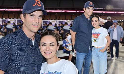 Ashton Kutcher and Mila Kunis attend charity event at Dodger Stadium in LA after he revealed he is 'lucky to be alive' after rare autoimmune disorder left him unable to see, hear or walk
