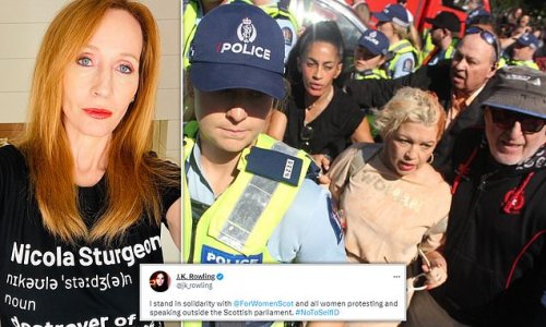 JK Rowling blasts 'repellent' New Zealand 'mob' after British trans critic Kellie-Jay Keen is doused in tomato sauce and evacuated by police before she can speak at rally