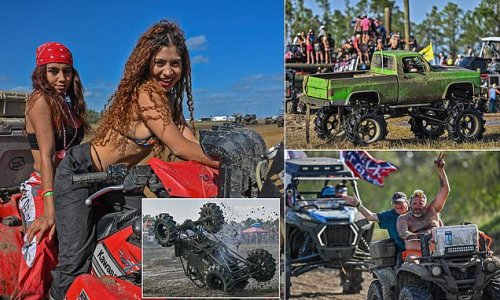 EXCLUSIVE: Redneck Burning Man! Monster truck mud park show gathers thousands in bikinis and cowboy hats to Florida after it was postponed due to Hurricane Nicole