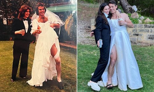 Something borrowed! Bride recreates prank her parents played at their wedding by swapping outfits with her husband