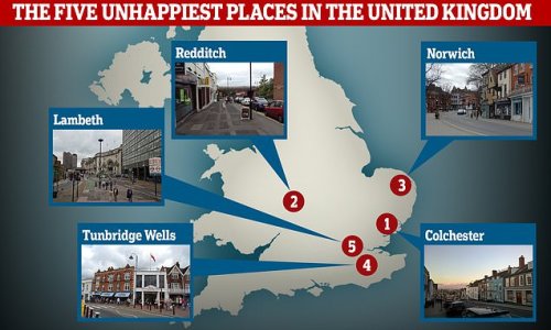 Colchester is the UNHAPPIEST place in Britain with Redditch, Norwich, Tunbridge Wells and Lambeth trailing behind, new ONS data reveals... so where does YOUR area rank in the UK's misery league?