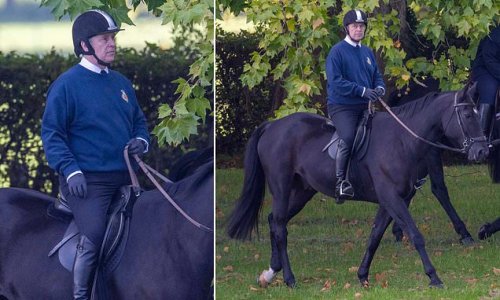 Out in the cold: Prince Andrew is spotted out horse riding in first public appearance since Queen's funeral as he faces bleak future in Royal Family now brother Charles in on the throne