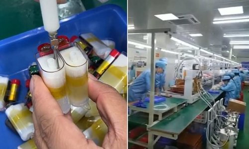 Where your favourite vape comes from: Revealing video shows how Chinese factory workers are hand-making the popular devices with syringes and bowls of syrup