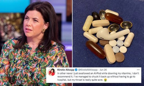 Kirstie Allsopp sparks widespread ridicule by claiming she accidentally swallowed an AirPod while taking her vitamins - and tells followers to 'f**k off' when they accuse her of 'lying'