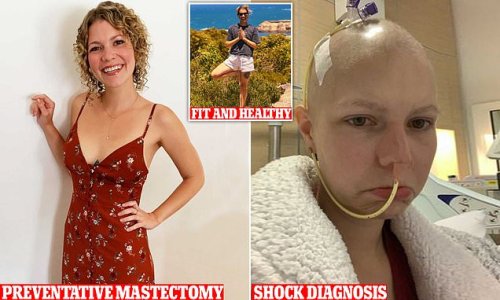 Woman shows her before and after cancer photos