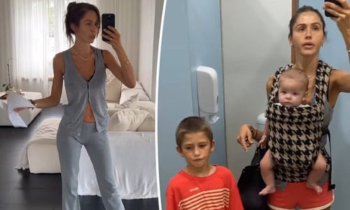 Ruby Tuesday Matthews sparks concern as she steps out wearing her seven-year-old son's shorts - after revealing her extremely slender frame months after welcoming third child