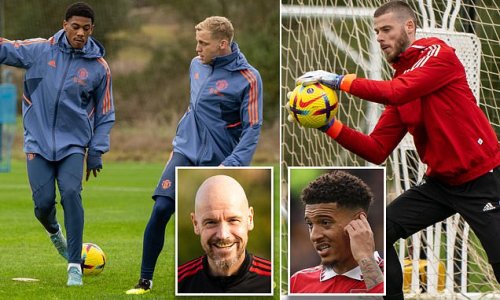 Man United stars ramp up preparations in the Spanish sun as Erik ten Hag's Red Devils warm up for the return of the Premier League... with absentee Jadon Sancho continuing to train back at Carrington