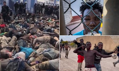 Moroccan police accused of 'brutality' as officer is filmed using his baton to strike wounded migrant lying helpless on the ground surrounded by bodies - as death toll rises to 37 after 2,000 stormed fence to enter Spanish enclave